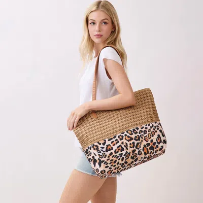 Fashnzfab Leopard Print Straw Tote Shoulder Bag In Gray
