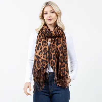 Fashnzfab Leopard Print Tassel Trim Shawl Scarf In Multi