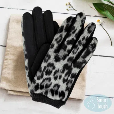 Fashnzfab Leopard Print Touch Smart Gloves In Black