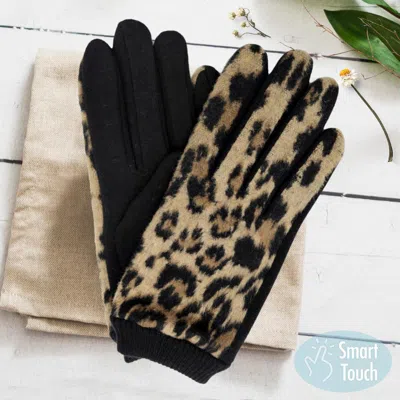 Fashnzfab Leopard Print Touch Smart Gloves In Brown