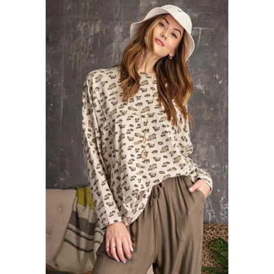 Fashnzfab Leopard Printed Garment Dye Loose Fit Knit Top In Multi