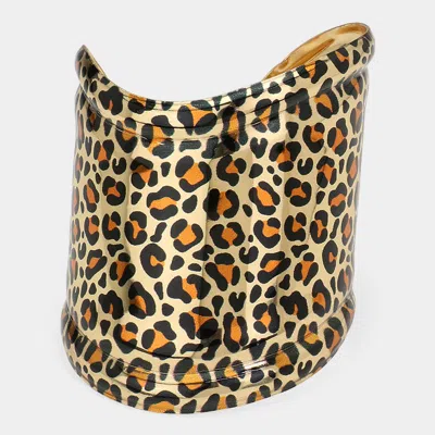 Fashnzfab Leopard Printed Oversized Cuff Bracelet Gold, Leopard In Brown