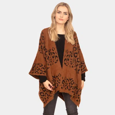 Fashnzfab Leopard Printed Ruana Poncho In Brown
