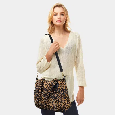 Fashnzfab Leopard Puffer Tote Bag In Brown