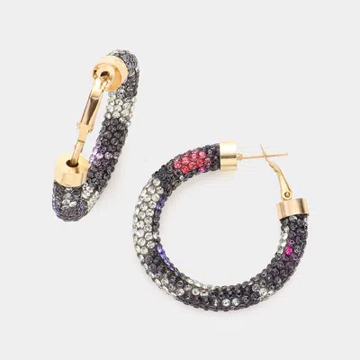 Fashnzfab Leopard Rhinestone Pave Hoop Earrings - Leopard In Gold