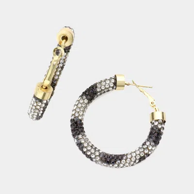 Fashnzfab Leopard Rhinestone Pave Hoop Earrings In Black