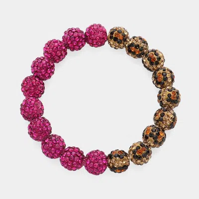 Fashnzfab Leopard Shamballa Ball Beaded Pointed Stretch Bracelet Fuchsia, Leopard In Multi