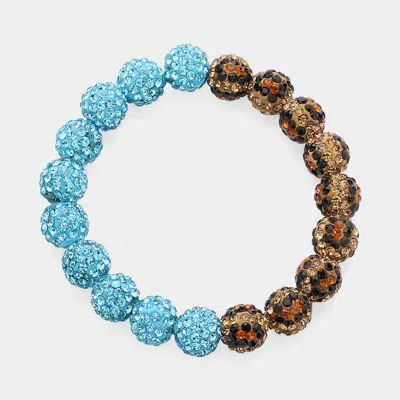 Fashnzfab Leopard Shamballa Ball Beaded Pointed Stretch Bracelet Leopard, Light Blue In Multi