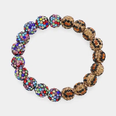 Fashnzfab Leopard Shamballa Ball Beaded Pointed Stretch Bracelet Leopard, Multi In Blue