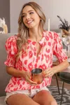 Fashnzfab Leopard Smocked Short Sleeve Blouse In Multi