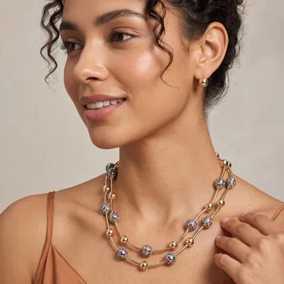 Fashnzfab Leopard Sphere Metal Ball Curved Bar Beaded Wrappable Stretch Long Necklace In Silver