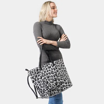 Fashnzfab Leopard Weekend Tote Bag With Pouch In Gray