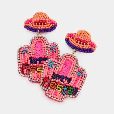 Fashnzfab Let's Fiesta! Message Felt Back Sequin Beaded Cactus Dangle Earrings In Multi