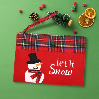 Fashnzfab Let It Snow Letter Snowman Christmas Pouch Bag In Red