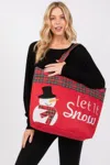 Fashnzfab Let It Snow Letter Snowman Christmas Tote Bag In Red