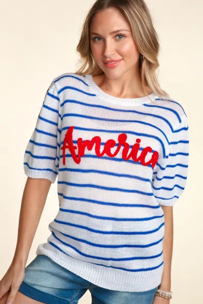 Fashnzfab Letter Embroidery Striped Knit Top In Multi