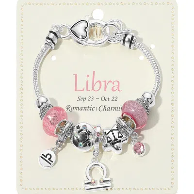 Fashnzfab Libra - Horoscope Symbol Zodiac Charm Beaded Bracelet Pink