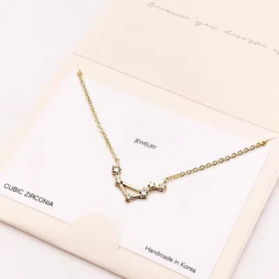 Fashnzfab Libra Cz Embellished Zodiac Sign Pendant Necklace In Gold