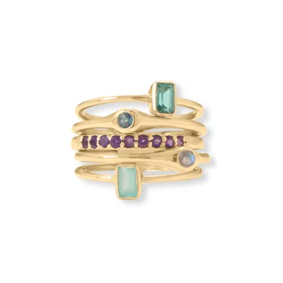 Fashnzfab Life In Color! 14 Karat Gold Plated Set Of Five Rings In Green