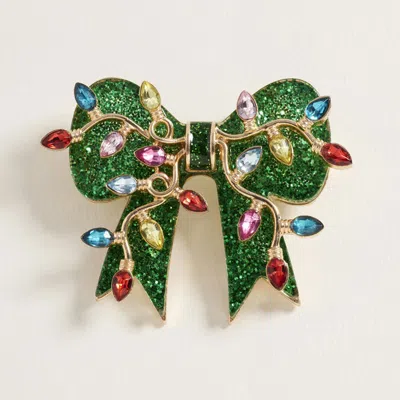 Fashnzfab Light Accent Christmas Bow Pin Brooch In Green