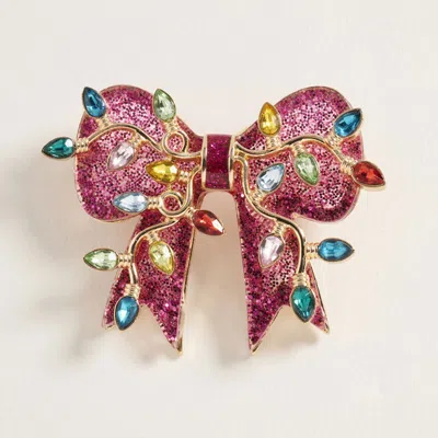 Fashnzfab Light Accent Christmas Bow Pin Brooch In Pink
