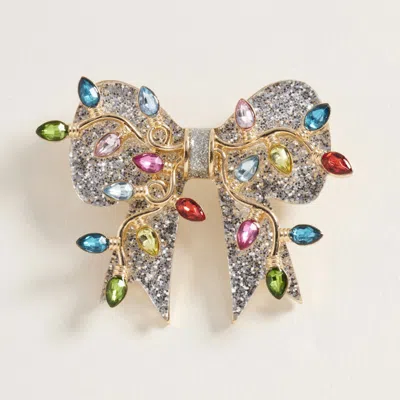 Fashnzfab Light Accent Christmas Bow Pin Brooch In Silver