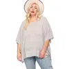 Fashnzfab Light Knit And Woven Mixed Boxy Top With Poncho Sleeve In Grey