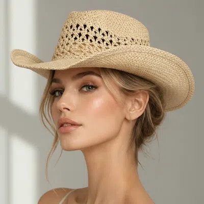 Fashnzfab Lightweight Breathable Woven Western Summer Fedora Sun Hat In Sand
