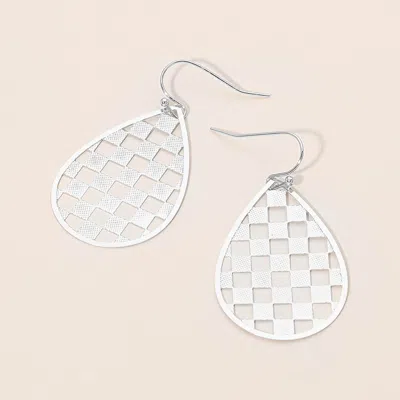 Fashnzfab Lightweight Checkered Cutout Teardrop Earrings In Silver