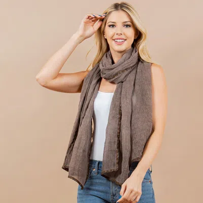 Fashnzfab Lightweight Crinkle Textured Sheer Scarf / Open Front Kimono Poncho Wrap In Brown