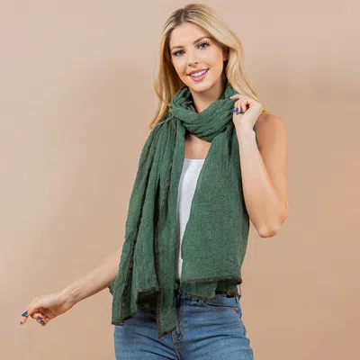 Fashnzfab Lightweight Crinkle Textured Sheer Scarf / Open Front Kimono Poncho Wrap In Green