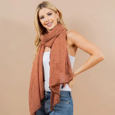 Fashnzfab Lightweight Crinkle Textured Sheer Scarf / Open Front Kimono Poncho Wrap In Orange