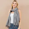 Fashnzfab Lightweight Crinkled Embroidered Edge Scarf / Shawl Poncho In Gray