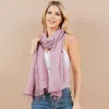 Fashnzfab Lightweight Crinkled Embroidered Edge Scarf / Shawl Poncho In Pink