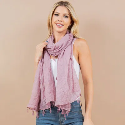Fashnzfab Lightweight Crinkled Embroidered Edge Scarf / Shawl Poncho In Pink