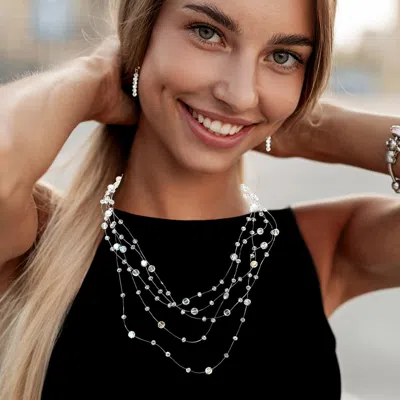 Fashnzfab Lightweight Layered Floating Bead Statement Necklace In Gold