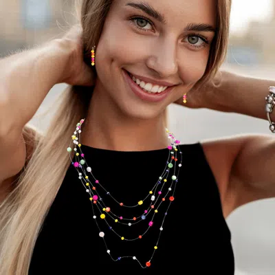 Fashnzfab Lightweight Layered Floating Bead Statement Necklace In Multi