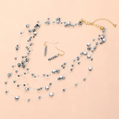 Fashnzfab Lightweight Layered Floating Bead Statement Necklace In Silver