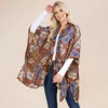 Fashnzfab Lightweight Open Front Floral Print Kimono Poncho In Brown