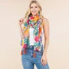 Fashnzfab Lightweight Vibrant Tropical Leaf Floral Tassel Scarf In Pink