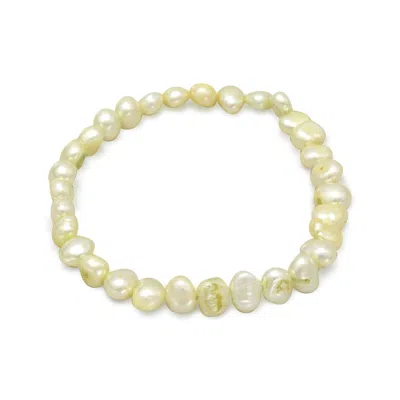 Fashnzfab Lime Green Cultured Freshwater Pearl Stretch Bracelet In Multi