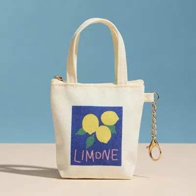 Fashnzfab Limone Graphic Printed Keychain Mini Tote Bag In Multi