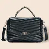 Fashnzfab Line Detailed Faux Leather Tote / Crossbody Bag In Black