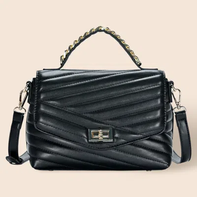 Fashnzfab Line Detailed Faux Leather Tote / Crossbody Bag In Black