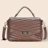 Fashnzfab Line Detailed Faux Leather Tote / Crossbody Bag In Brown