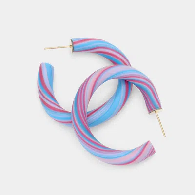 Fashnzfab Line Detailed Polymer Clay Hoop Earrings - Blue