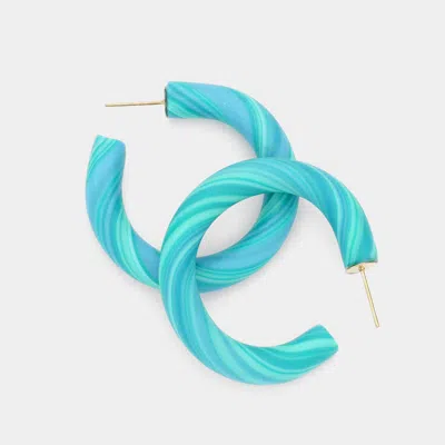 Fashnzfab Line Detailed Polymer Clay Hoop Earrings In Blue