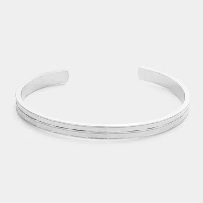 Fashnzfab Lined Metal Cuff Bracelet Rhodium In Multi