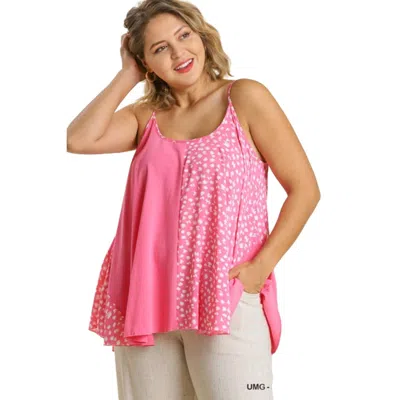 Fashnzfab Linen Blend Mixed Animal Print Adjustable Spaghetti Strap Top In Pink