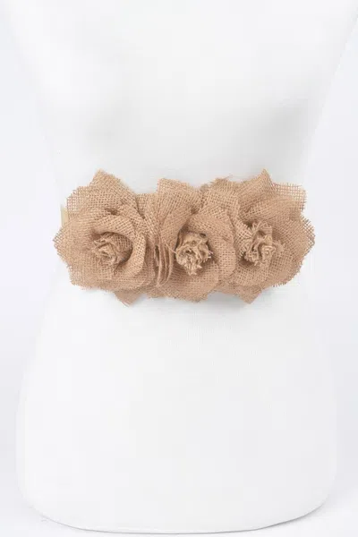 Fashnzfab Linnen Flowers Elastic Belt In Brown